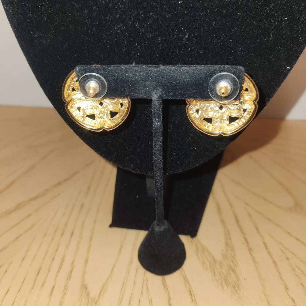 GIVENCHY  LOGO Gold Tone Pierced Vintage Earrings. - Picture 3 of 9
